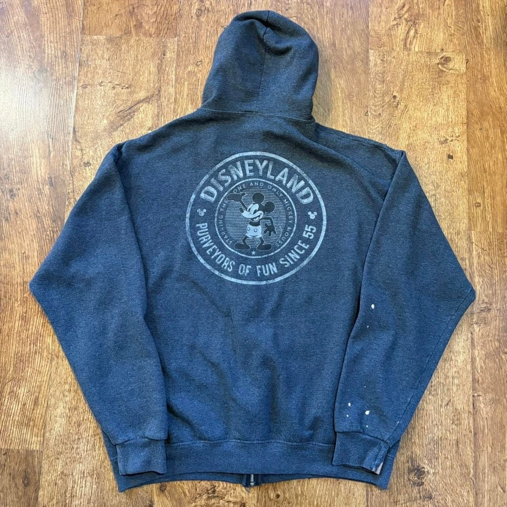 Disney Parks Mens Disneyland Mickey Mouse Zip Up‎ Hoodie Grey Large DTDX18